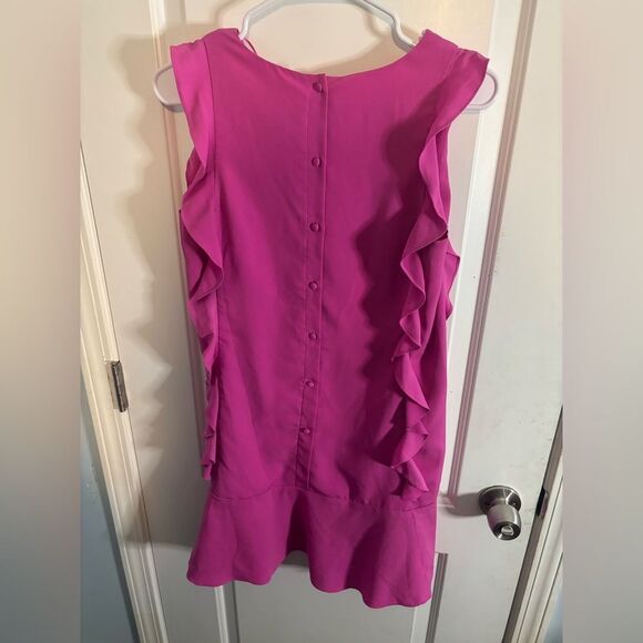 CeCe Harper Pink Ruched Ruffled Mini Dress size 2 EUC - Picture 2 of 3